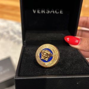 Authentic Versace ring navy enamel and gold
